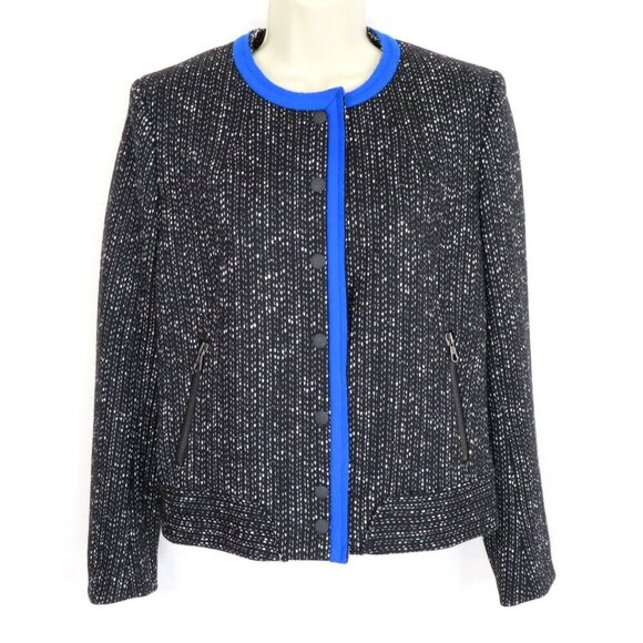 Rag & Bone Womens 6 Black Blue Wool Tweed Jacket Accent Snap Closure Zip Pockets - Picture 11 of 11